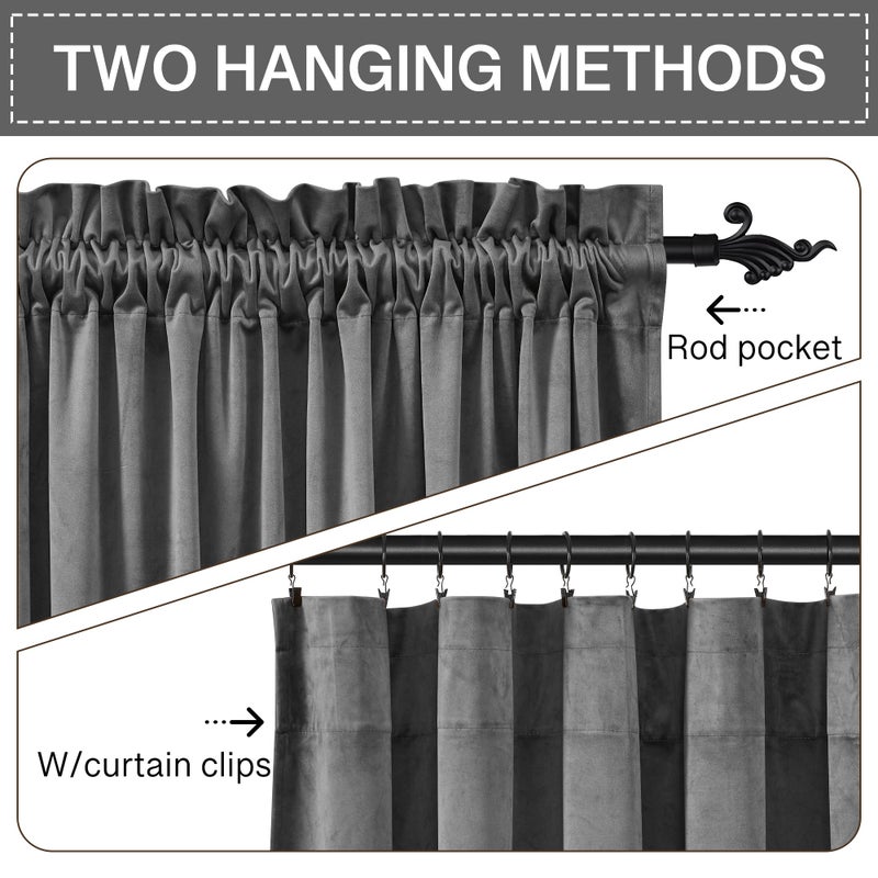 StangH Velvet Curtains 108 inches Long - Heavy-Duty Blackout Velvet Drapes Heat & Chill Resistant Window Panels for Villa/Patio Door, Grey, 52 by 108-inches, 2 Pcs - Image 3
